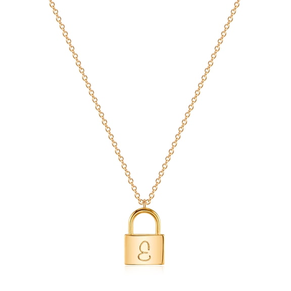 MEVECCO 18K Gold Plated Padlock Letter Pendant Necklace for Women Minimalist Personalized Jewelry