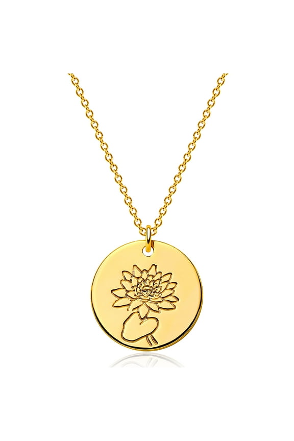 Birth Flower Necklace 14k Gold Plated Dainty Handmade Printing Jewelry for Women