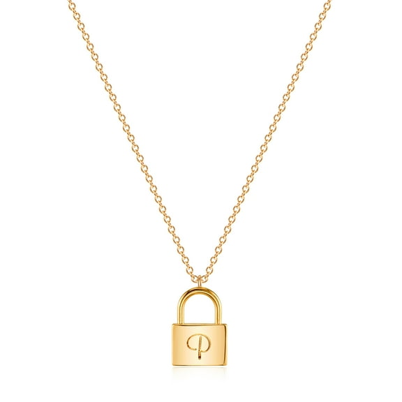 MEVECCO 18K Gold Plated Personalized Padlock Initial Letter Pendant Necklace for Women Jewelry Gift