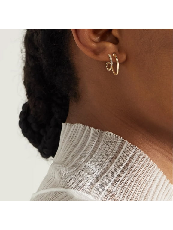 Hoop Earrings Open C Shape Thick Infinity 14K Gold Plated Simple Hypoallergenic Jewelry Gift for Women