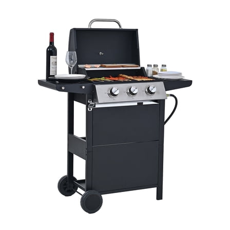 MEWANG 3-Burner Propane Gas Grill, 26000 BTU Stainless BBQ for Patio Garden | Outdoor Grill with Foldable Shelves