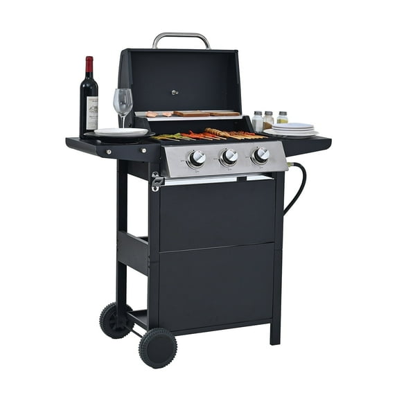 MEWANG 3-Burner Propane Gas Grill, 26000 BTU Stainless BBQ for Patio Garden | Outdoor Grill with Foldable Shelves
