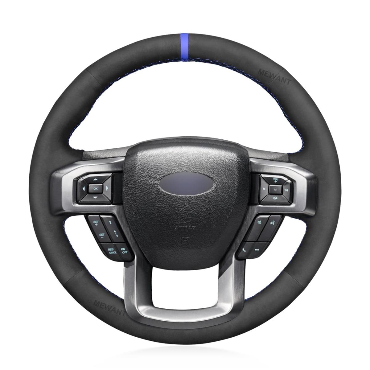 MEWANT Black Glossy Carbon Fiber Hand Stitch Car Steering Wheel