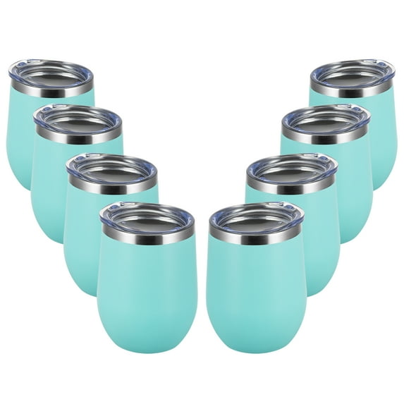 MEWAY 12oz 8 Pack Wine Tumbler with Lid Stemless Insulated Wine Glasses Double Wall Vacuum Stainless Steel Travel Tumbler for Cold & Hot Drinks Wine Coffee Cocktails, Mint Green
