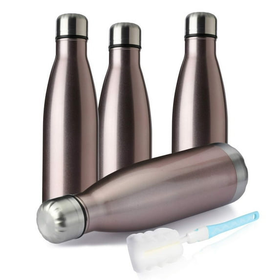 MEWAY 17oz Sport Water Bottle 4 Pack Vacuum Insulated Stainless Steel Sport Water Bottle Leak-Proof Double Wall Cola Shape Water Bottle,Keep Drinks Hot & Cold (Rose Gold,4 Pack)
