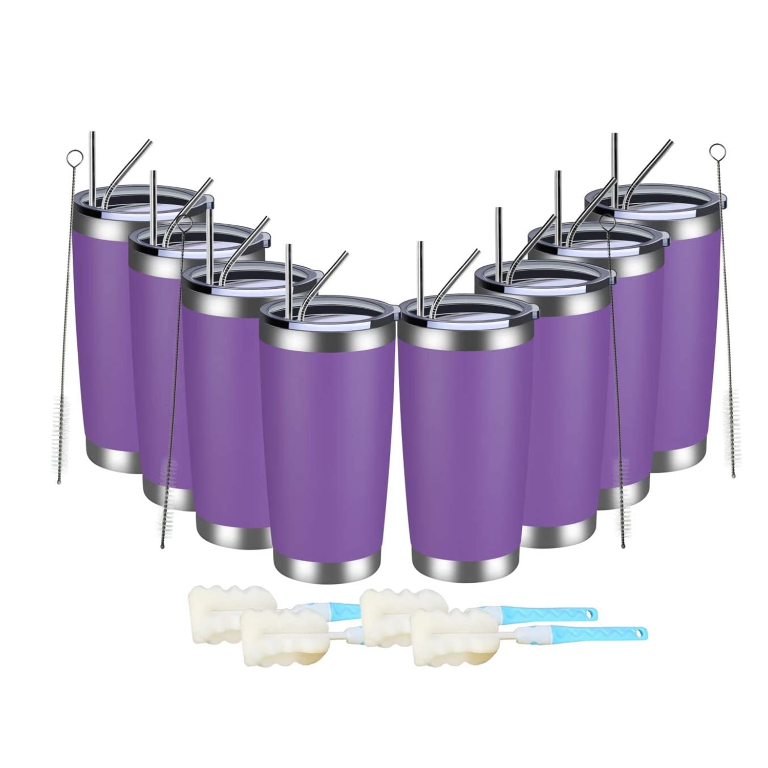 MEWAY 20 Oz Travel Mugs, 8 Pack Insulated Stainless Steel Tumblers with ...