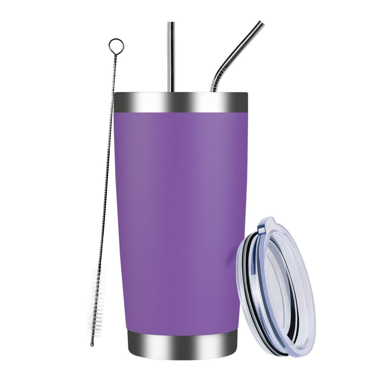 mininoo 24 oz Insulated Tumbler with Handle, Double Wall Vacuum Insulated  Coffee Cup with Lid and Straw, Leakproof (Purple)