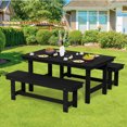 thumbnail image 1 of JUSTLET 3 Pieces Patio Furniture Set, HDPE Outdoor Dining Table Set with 2 Benches, Durable and Weather-Resistant for Patio, Garden and Balcony Use, Black, 1 of 8