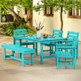 thumbnail image 1 of LOYALICE 6 Pieces Patio Furniture Set, HDPE Outdoor Dining Table Set with 1 Bench, 4 Chairs, Durable and Weather-Resistant for Patio, Garden and Balcony Use, Turquoise, 1 of 8