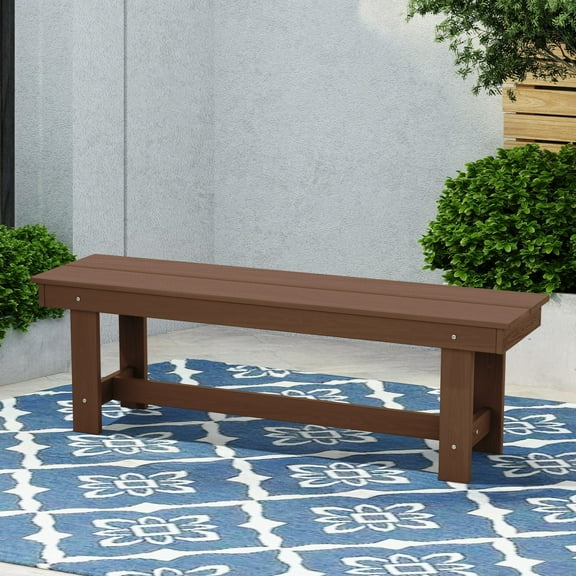 JUSTLET HDPE Outdoor 2-Person Dining Bench, Durable and Weather-Resistant for Patio, Garden and Balcony Use, Brown