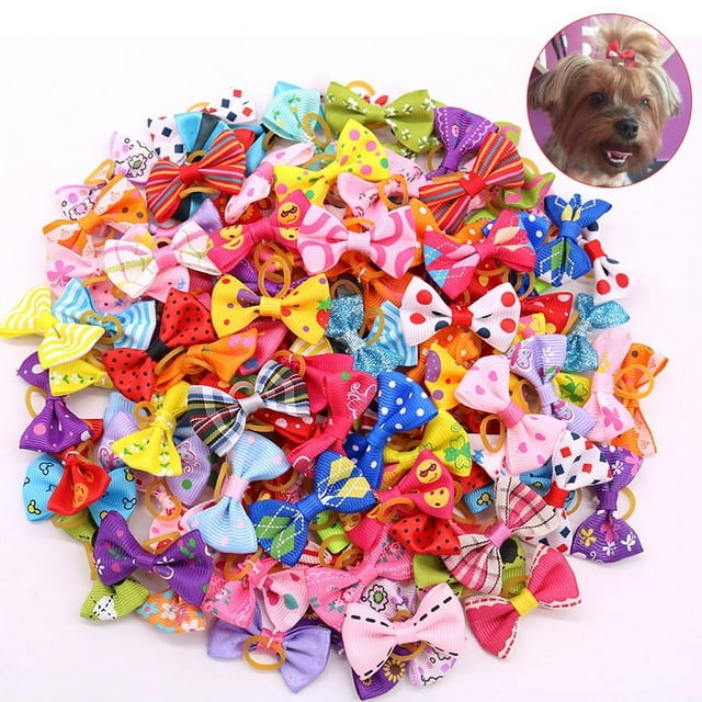 MEWTOGO 30 pcs/15 Pairs Dog Hair Bows with Rubber BandsPet Hair