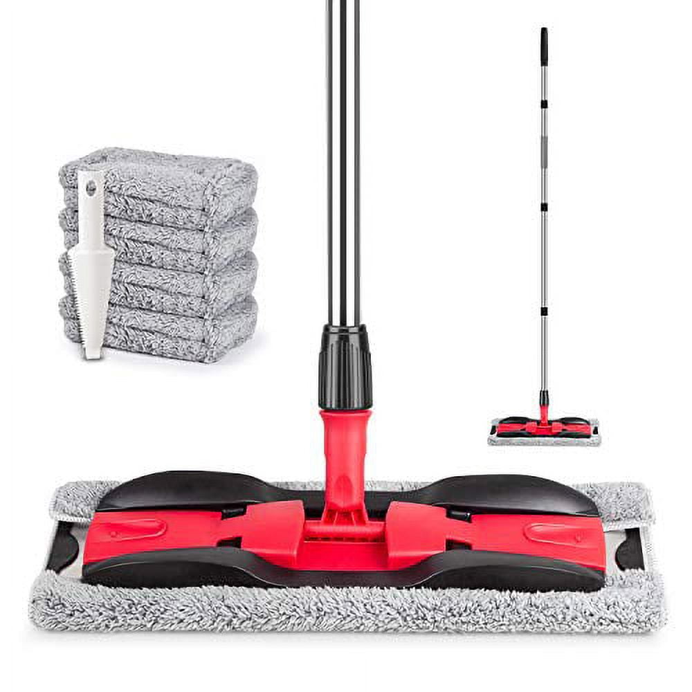 MEXERRIS Microfiber Floor Mop for Hardwood Cleaning 360 Rotating Dust Wet Mop with Aluminum Extended Handle, 4 Reusable Washable Mop Pads Cloth and 1 Scraper