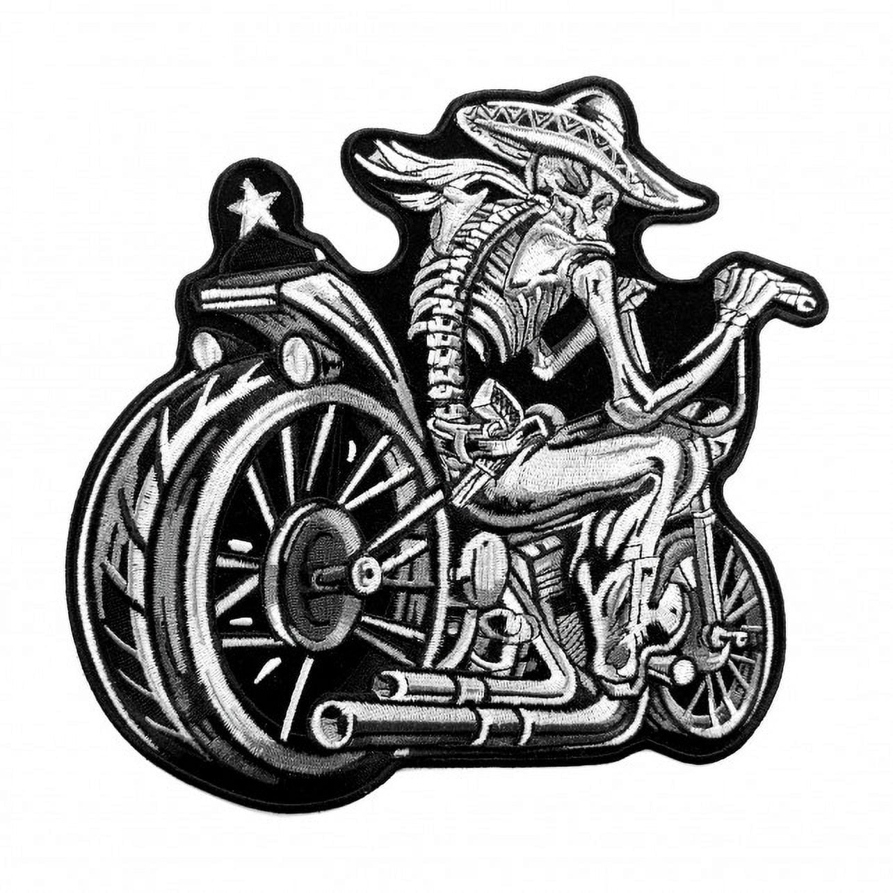 MEXICALI SUNSET BIKER, High Thread Embroidered Iron-On / Saw-On, Heat Sealed Backing Rayon PATCH - 9" x 9"