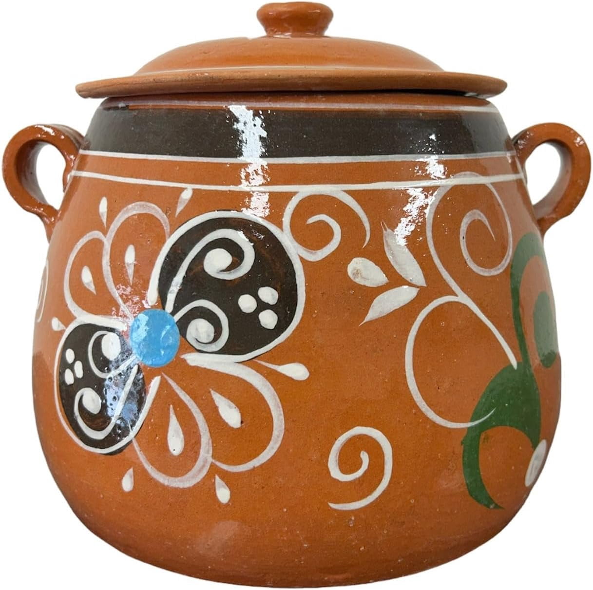 Mexican Clay Bean Pot, Olla De Barro Frijolera W/Lid, Cazuela Traditional, (1-1.25 Gallon) (Olla Jalisco) (Made In Mexico)