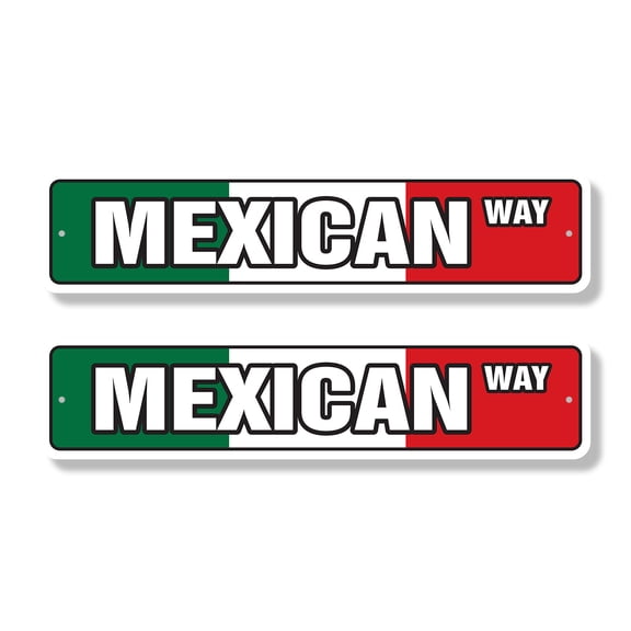 MEXICAN FLAG Classic Street Sign (2 Pack) mexico mexicana flags restaurant food Road Sign | 4" X 18" Plastic Address Sign