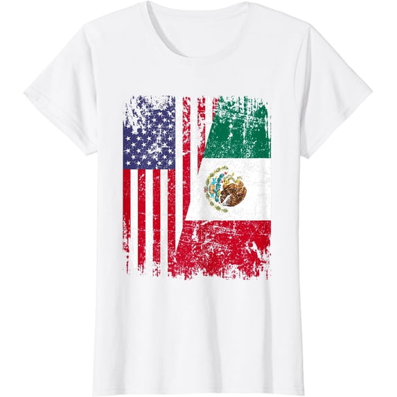 MEXICAN ROOTS Half American Flag MEXICO T-Shirt