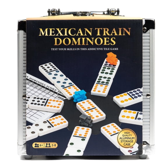 Mexican Train Dominoes Set in Aluminum Carry Case, Colorful Trains for Fun-Filled Family Game Night, for Kids & Family, 2-8 Players, for Ages 6 & up