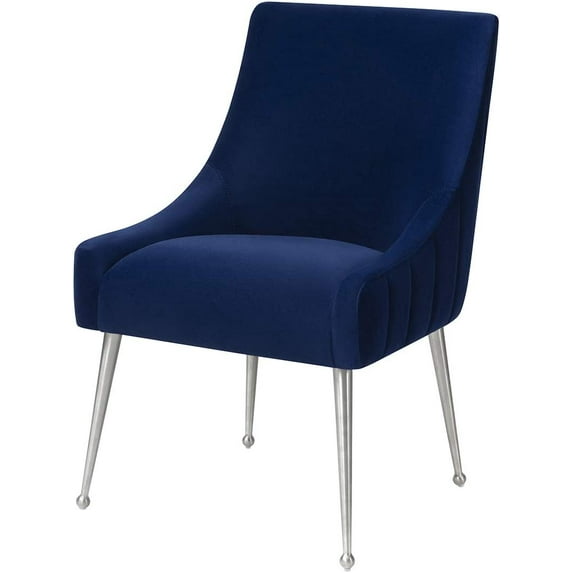 MEXIYA Irina Dining Chair Modern Navy Easy Clean Velvet Upholstered Side Chair with Brushed Silver Leg