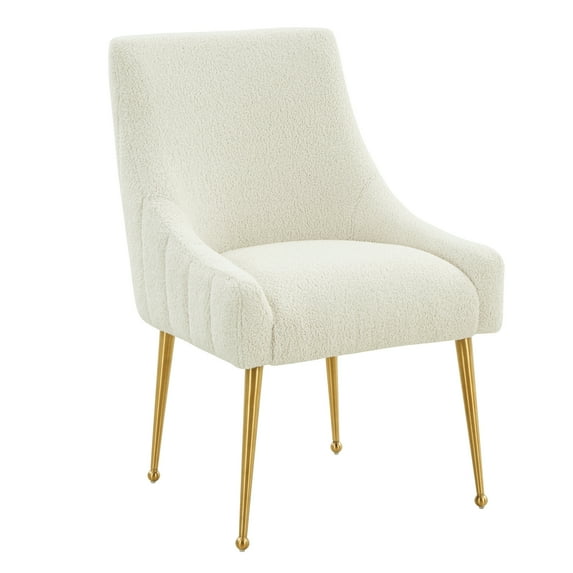 MEXIYA Irina Dining Chair White Faux Fur Upholstered Side Chair with Brushed Gold Leg