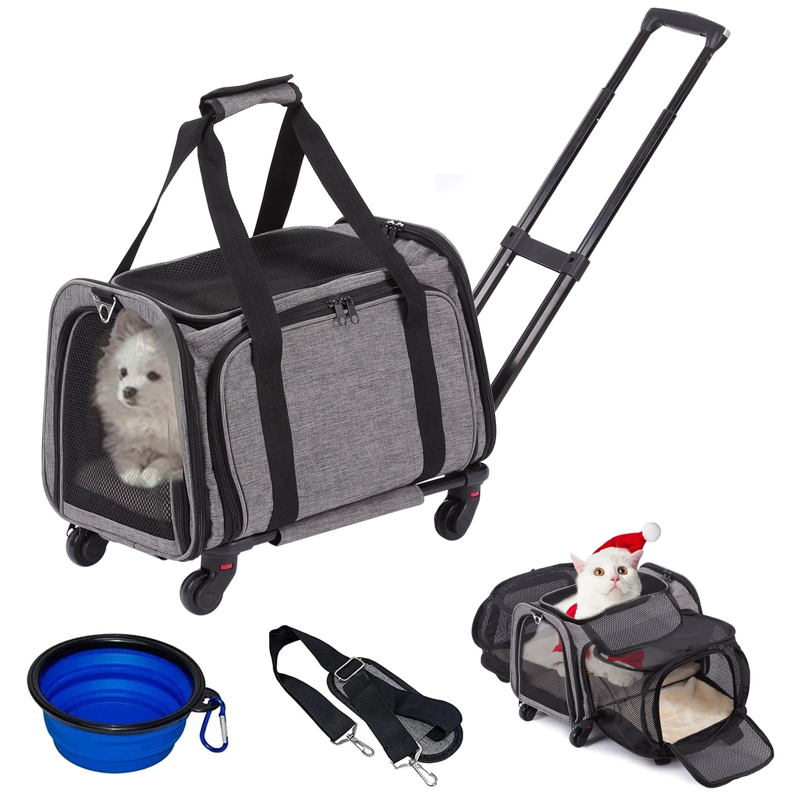 MEXMIODY Foldable Pet Carrier with Wheels, Airline Approved for Medium