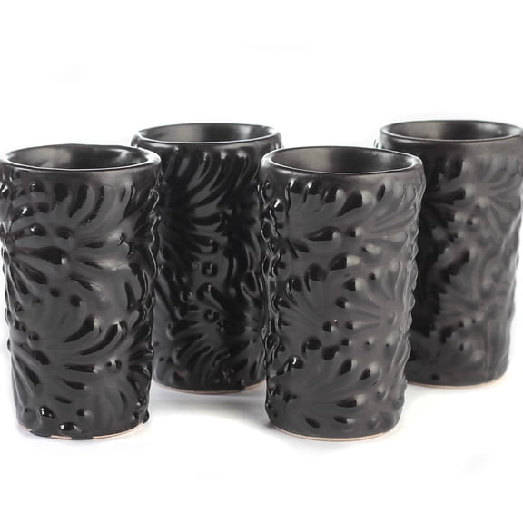 MEXTEQUIL 175 Handmade Ceramic Talavera Shot Glasses, 2 oz, Set of 175, Black Shadow Lace