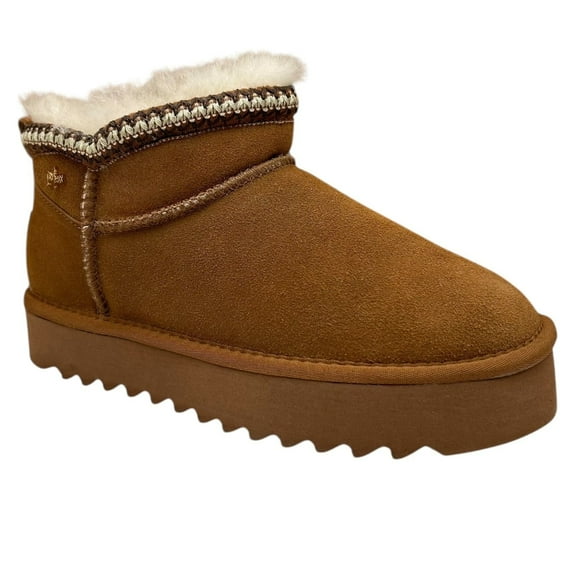 MEXX Women’s Suede Shearling Winter Booties Size 7.5 Brown-Cognac Warm Comfort