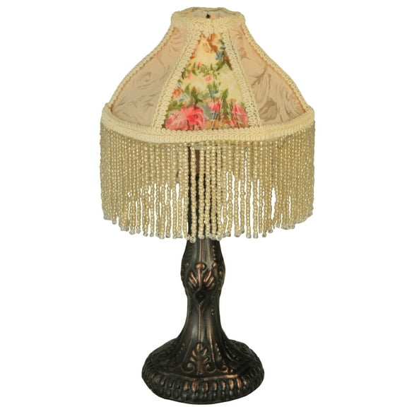 MEYDA 131721 10 in. H Fabric and Fringe Roses Mini Lamp