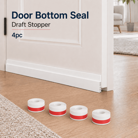 MEYRKLOE 4 Pack Door Draft Stopper, 39 Inch Self-Adhesive Silicone Door Sweep and Weather Stripping Seal, White Under Door Draft Blocker