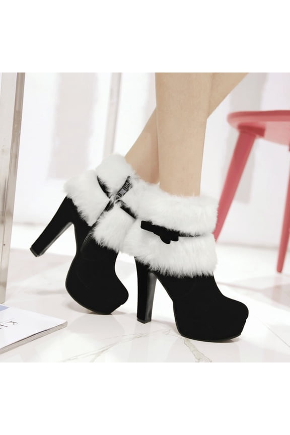 Chic Furry Trim High Heel Ankle Boots with Bow - Party & Fashion Statement Booties