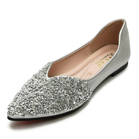 MEYSE Women Flats ballet Rhinestone Dressy Casual Wedding Comfortable Shoe Pointed-toe women's shoes