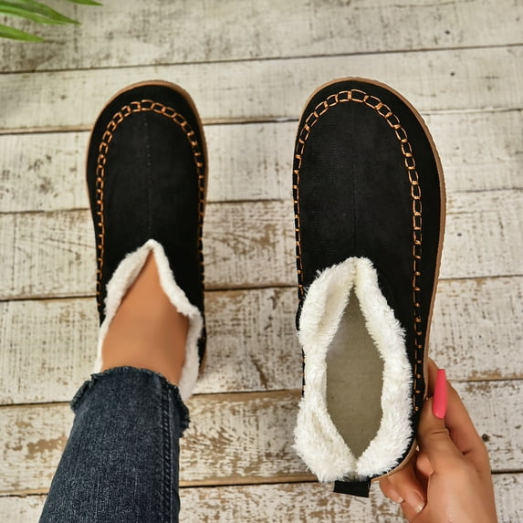 MEYSE Women's Cozy Faux Fur Lined Loafers - Comfortable Slip-On Flats for Casual Daily Wear