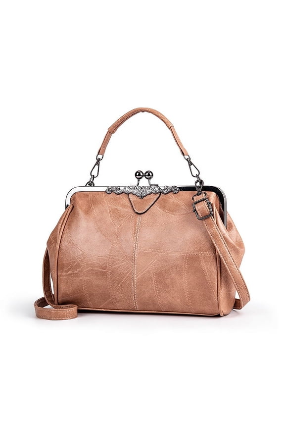 Women's Vintage Crossbody Bag: Kiss Lock Closure, Unique Stitching, Great for Daily & Special Occasions