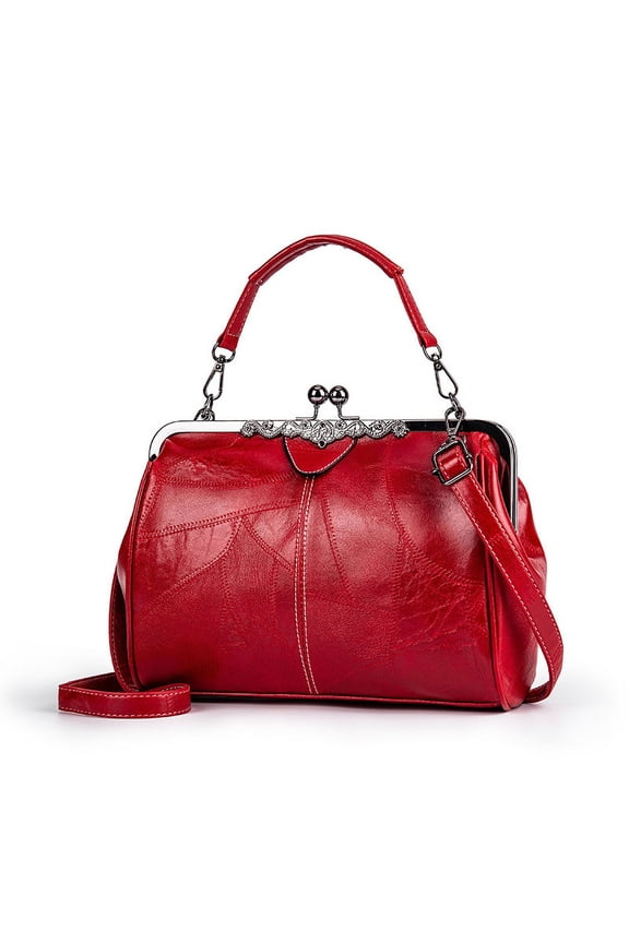 Women's Vintage Crossbody Bag: Kiss Lock Closure, Unique Stitching, Great for Daily & Special Occasions