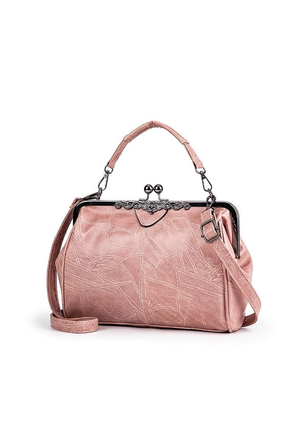 Women's Vintage Crossbody Bag: Kiss Lock Closure, Unique Stitching, Great for Daily & Special Occasions