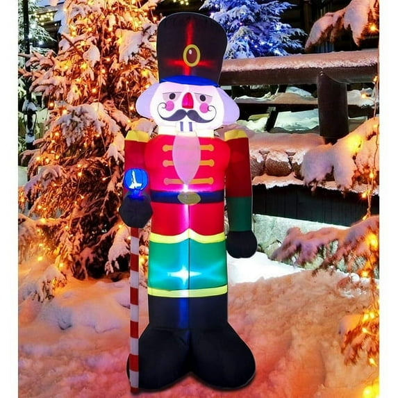 MEZOOM 8 Feet Christmas Inflatable Nutcracker Soldier Holiday Lighted Blow up Yard Decoration 8ft Nutcracker Inflatable Indoor Porch Outdoor