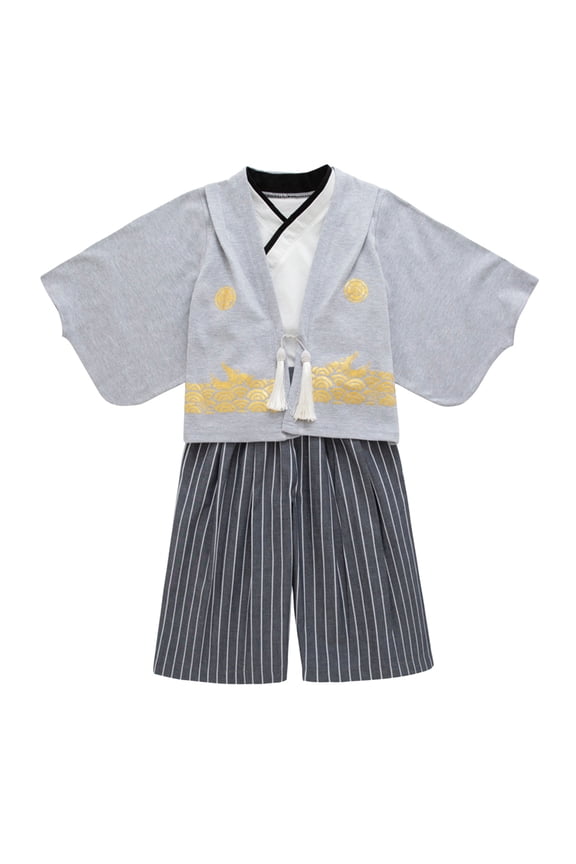 1 Set Kimono Traditional Clothing Clothes Traditional Kimono Boys Outfits Fabric Black, Grey, 4-5 Years