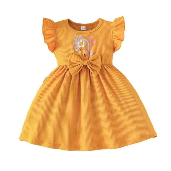 MEZZALL 2-Pack Girls Dresses Casual Summer Rainbow Floral Print Dress With Puff Sleeves For Baby Toddler Outing Photo Comfort Baby Wear