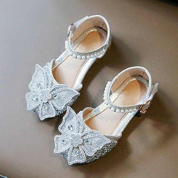 MEZZALL 2026 New Bowknot Pearl Sandals Children Butterfly Closed Toe Princess Shoes For Girls Comfort Adorable Casual Kids Everyday Solid Color Toddler Footwear