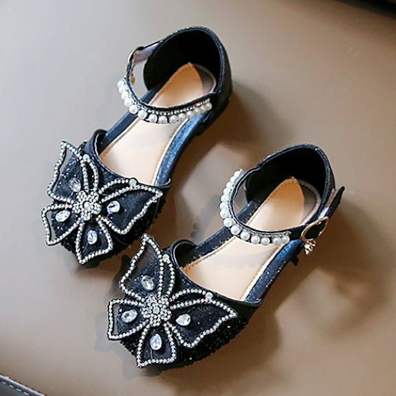 MEZZALL 2026 New Bowknot Pearl Sandals Children Butterfly Closed Toe Princess Shoes For Girls Stylish Adorable Casual Kids Everyday Solid Color Toddler Footwear