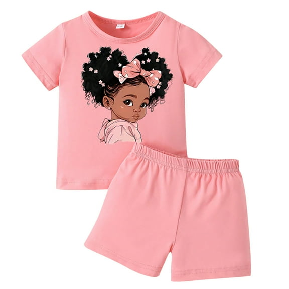 MEZZALL （6M 3Y）Baby Toddler Girls Eye & Bow Print Summer Shorts Set Casual Playful Outfits, Pink, 18-24 Months