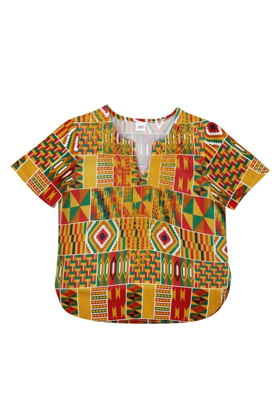 Africa Classic Children Blouse Dashiki Casual Loose Shirt Boys Girls, Orange, 1-2 Years