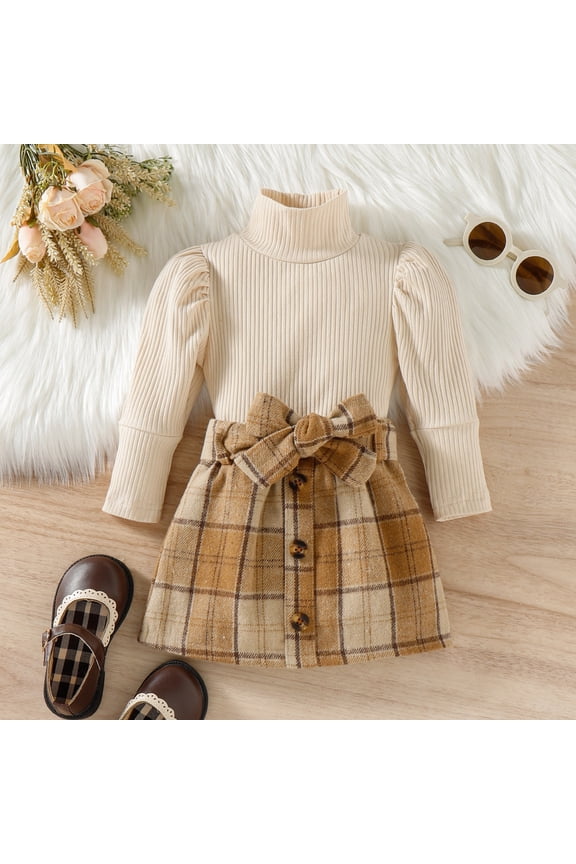 Autumn Winter Girls Outfits Two Piece High Neck Plaid Skirt Coordinated And Bottoms Fashion Ensemble For Toddler Youth Holiday Clothing Sets