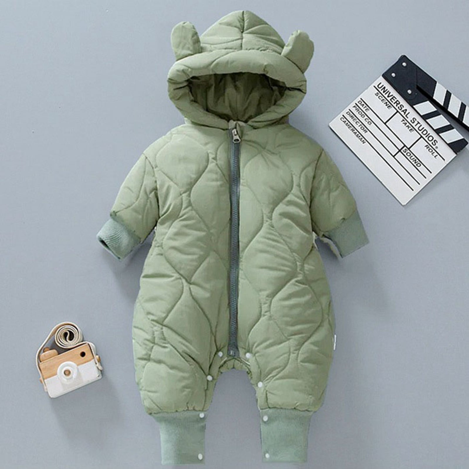MEZZALL Baby Bear Ear Set Winter Long Sleeve Warm Hooded Jumpsuit Boys ...