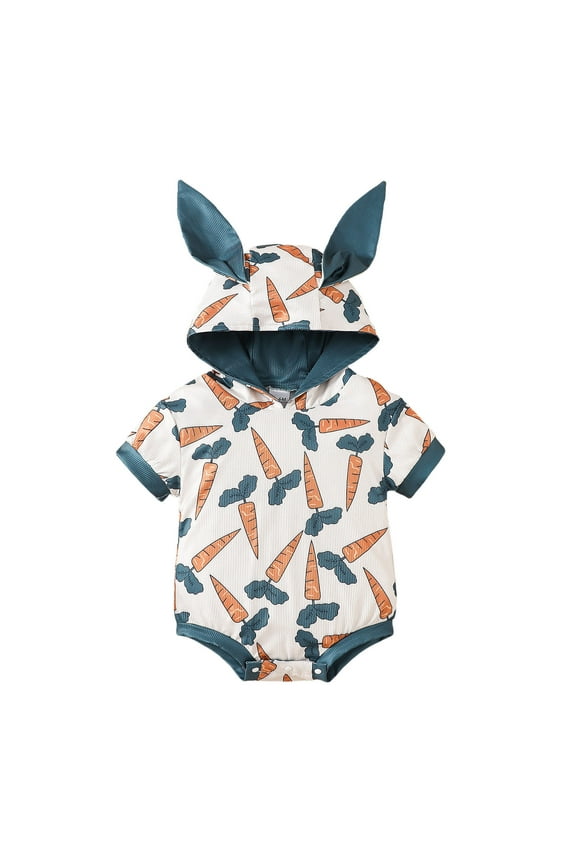 Baby Boy Easter Outfit 0-18 Months Bunny Romper Short Sleeve Hoodie Spring Rabbit Clothes for kids