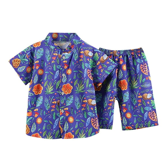 MEZZALL Baby Boy Tropical Print Outfits Short Sleeve Button Down Shirt Swim Shorts Summer Set Casual Toddler Boy Beach, Blue, 0-3 Months