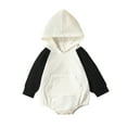thumbnail image 1 of MEZZALL Baby Boys Girls Fall Clothes Oversized Hooded Pullover Sweatshirt Romper Color Block Long Sleeve Bodysuit Onesie Leisure Dailywear, Black, 6-12 Months, 1 of 7