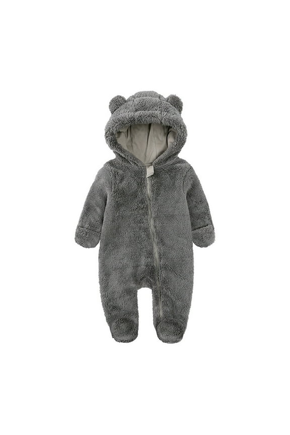 Baby Boys Girls Snowsuit Winter Coat Solid Color Bear Warm Hooded Footed Romper Jumpsuit Onesie Leisure Newborn Dailywear, Dark Gray, 6-9 Months