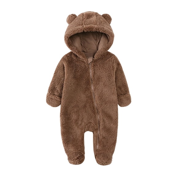 MEZZALL Baby Boys Girls Snowsuit Winter Coat Solid Color Bear Warm Hooded Footed Romper Jumpsuit Onesie Relaxed Fit Newborn Dailywear, Coffee, 3-6 Months