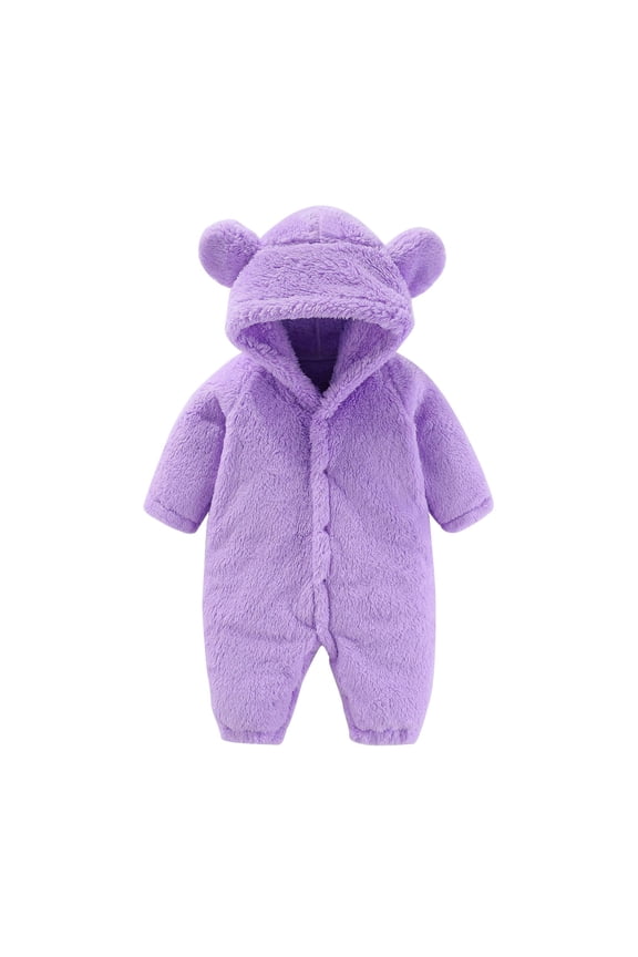 Baby Boys Girls Snowsuit Winter Coat Solid Color Bear Warm Hooded Romper Jumpsuit Onesie Cozy Newborn Dailywear, Purple, 6-9 Months