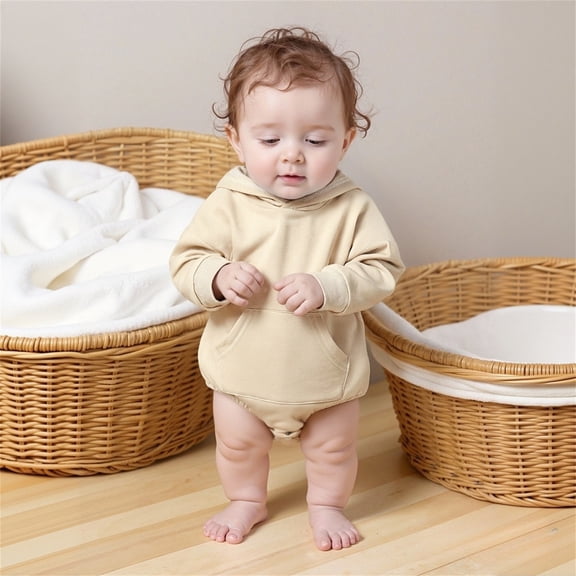 MEZZALL Baby Boys Girls Solid Color Hooded Pocket Long Sleeve Bodysuit Romper Jumpsuit Onesie Toddler Autumn Fall Cute O-Neck Spring Child One-Pieces